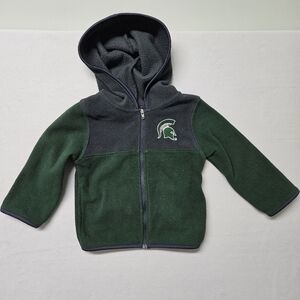 Michigan State University Kids 2T Green and Gray Fleece Zip Up Hoodie w Pockets